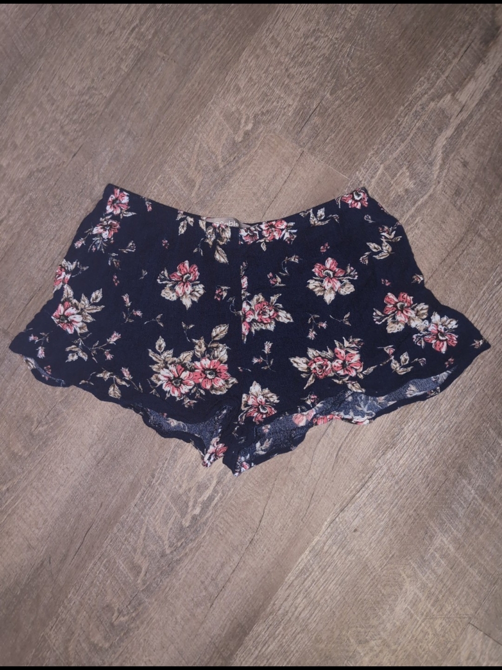 Womens Small- navy blue with flower print light weight shorts